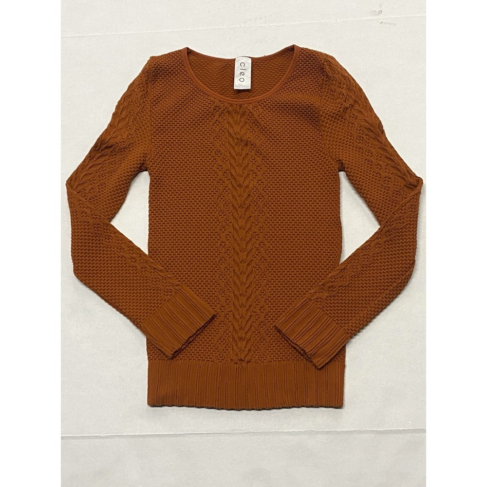 Cleo Sweater Womens One Size Orange Cable Knit Pullover Scoop Neck Stretch Top